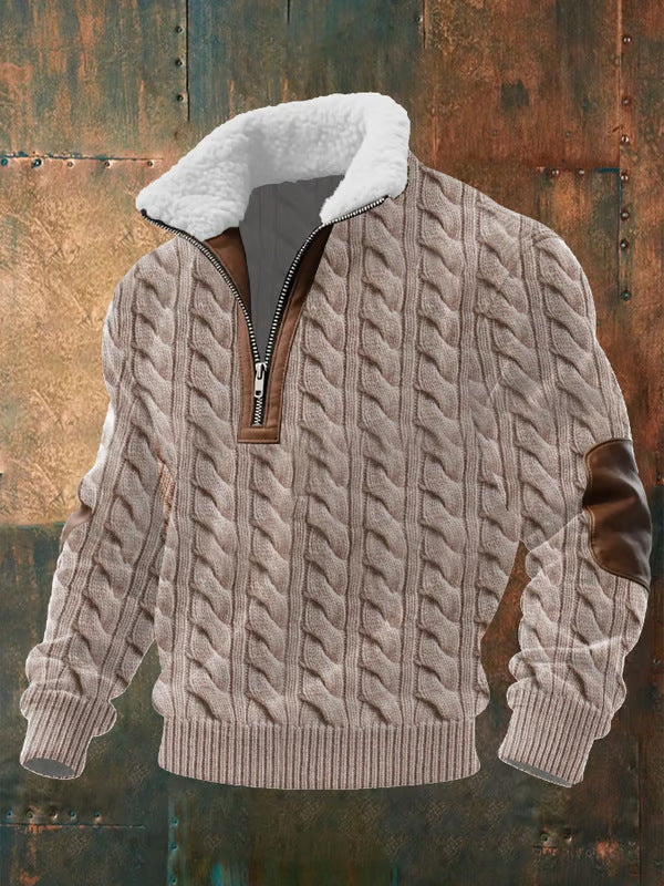 Monarch Fleece-Collar Knit Sweater