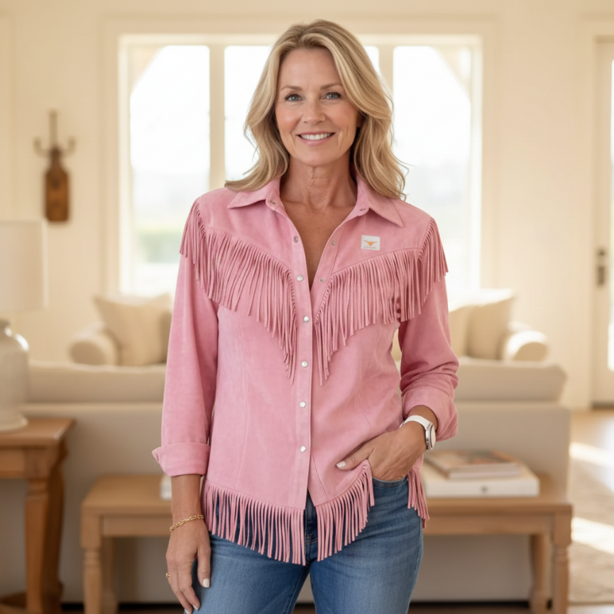 Monarch - Fringe Suede Button-Up Blouse