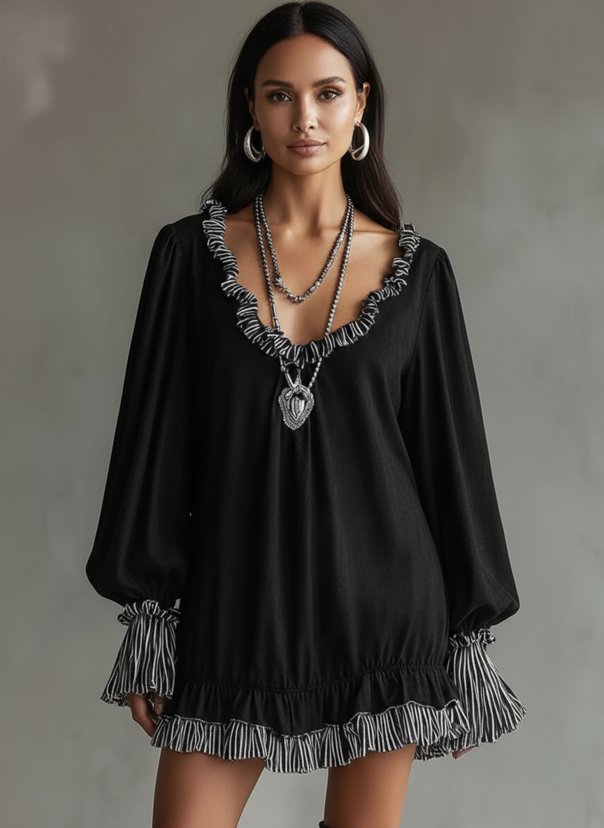 Jessica Elegant Faux Suede Dress with Soft Ruffle Finish