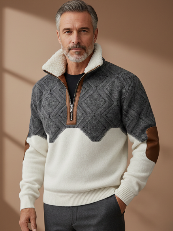 Monarch Fleece-Collar Knit Sweater