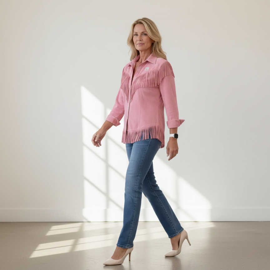 Monarch - Fringe Suede Button-Up Blouse