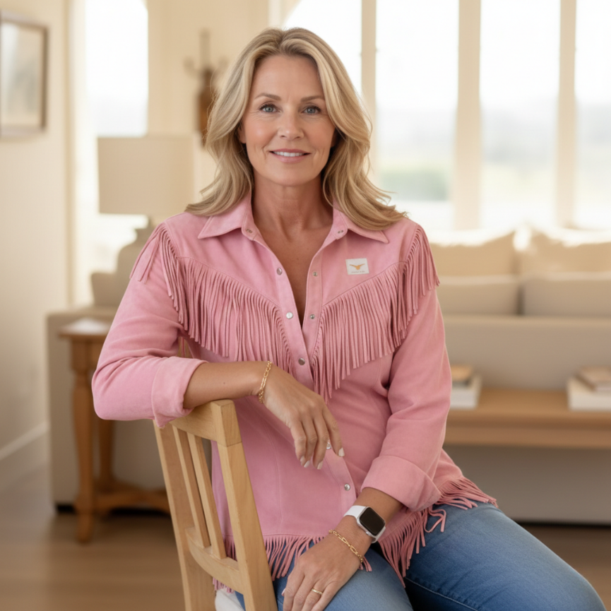 Monarch - Fringe Suede Button-Up Blouse