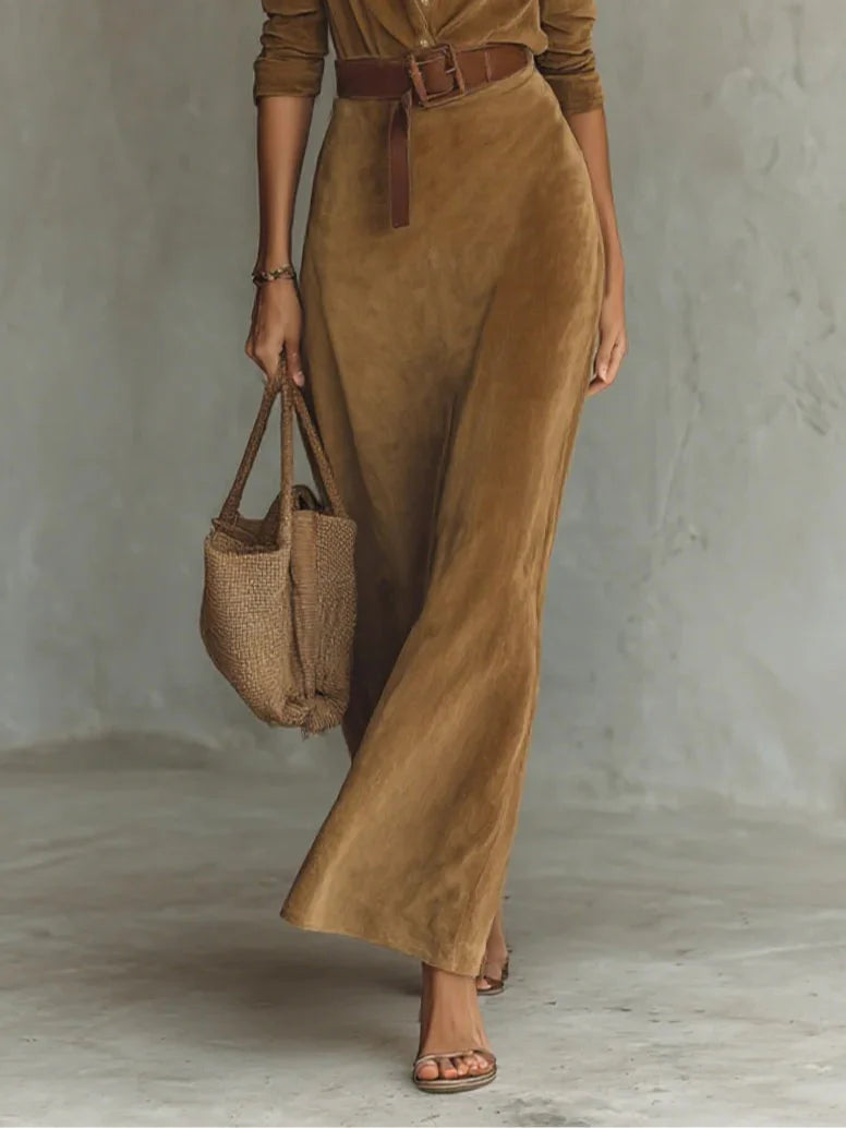Monarch Chic Suede Maxi Gown